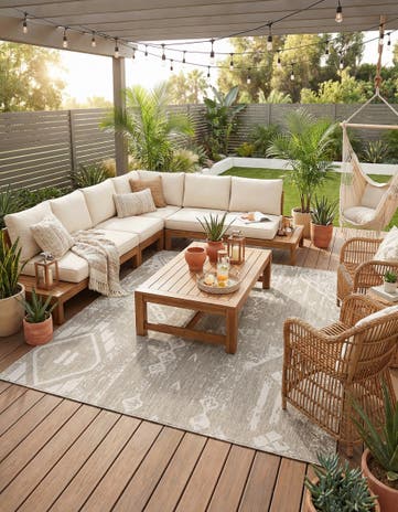 Gray Easy-Clean Bohemian Indoor / Outdoor Square Rug