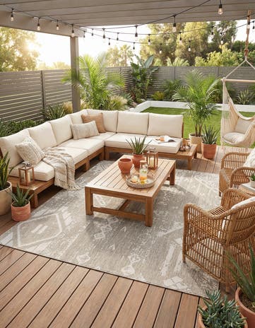 Gray Easy-Clean Bohemian Indoor / Outdoor Square Rug