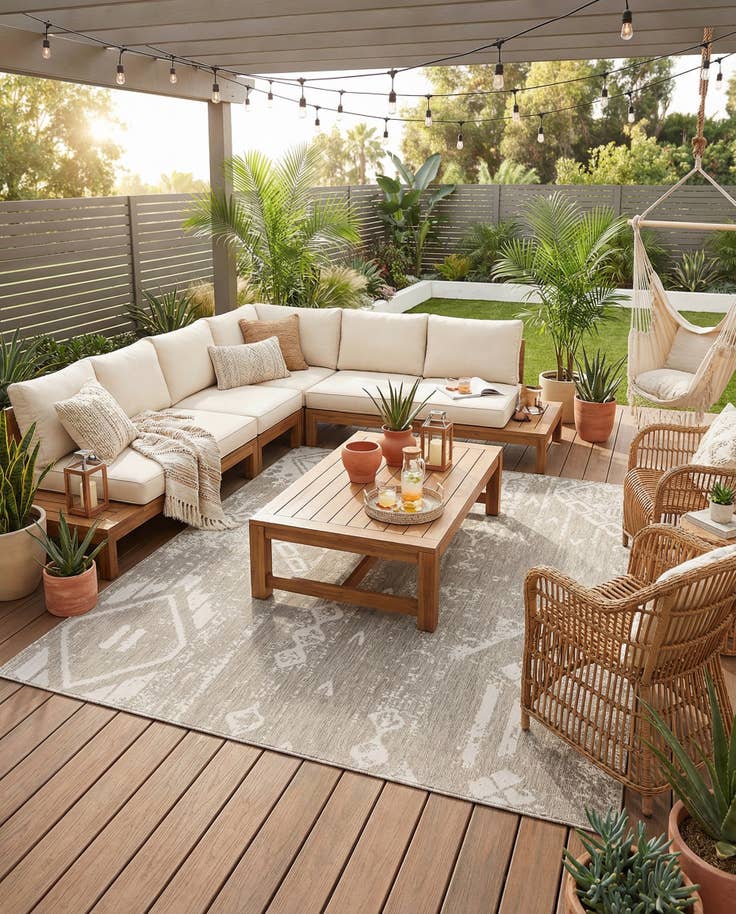 Detail image of 10' 8 x 10' 8 Easy-Clean Bohemian Indoor / Outdoor Square Rug
