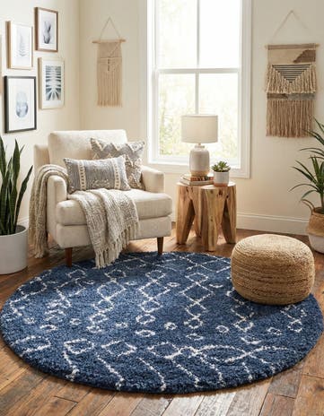 Navy Blue Moroccan Shag Round Rug