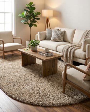  7' 10 x 10' Solid Shag Oval Rug