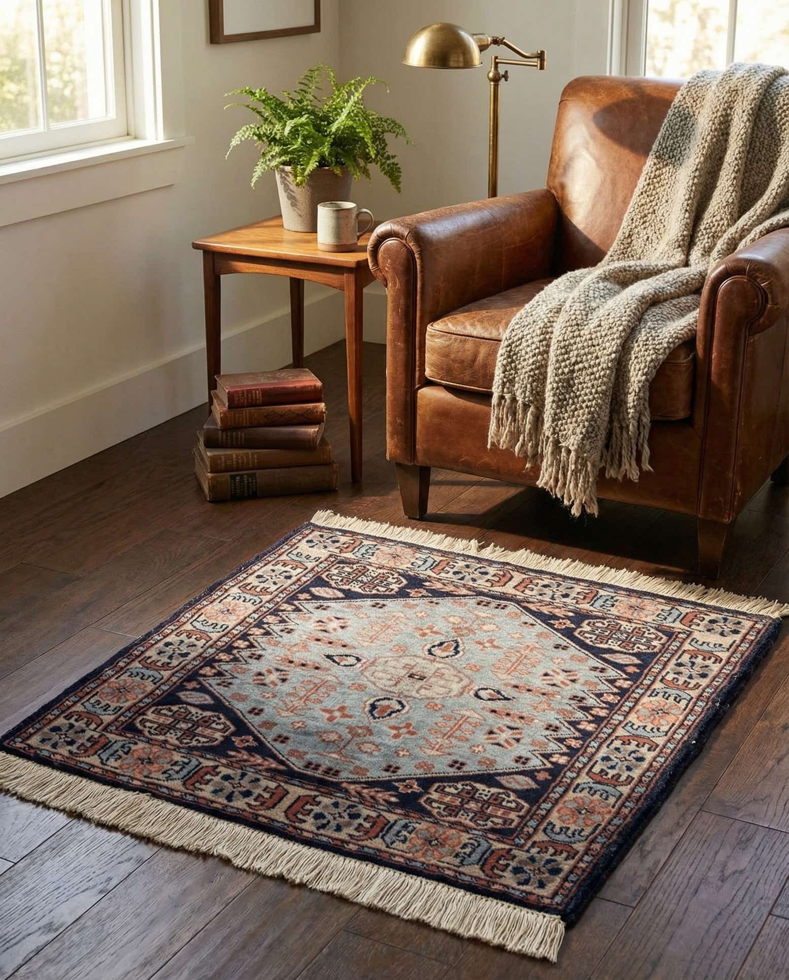 2' x 2' 1 Hand Knotted Bokhara Oriental Wool Square Rug