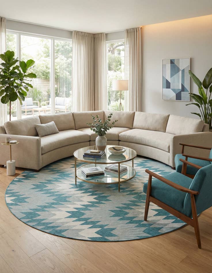 Detail image of 12' x 12'  Washable Modern Indoor / Outdoor Round Rug