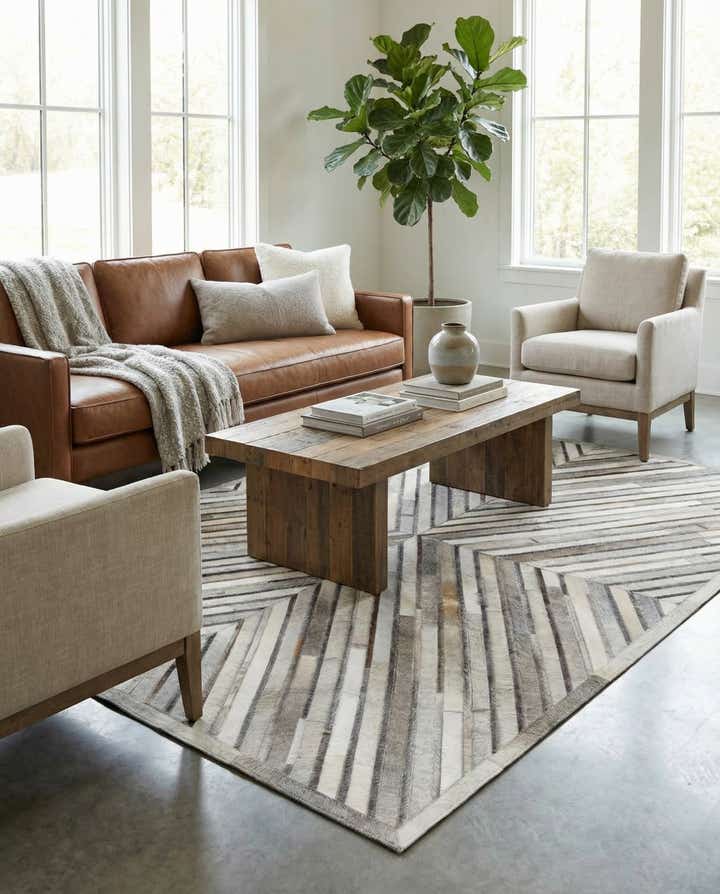 5' 3 x 8' Cowhide Leather Rug