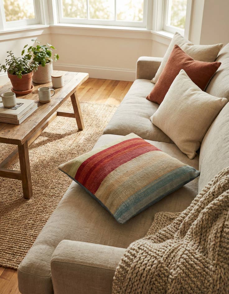 Detail image of  2' 4 x 2' 5  Hand Woven Pillow Wool Square Rug