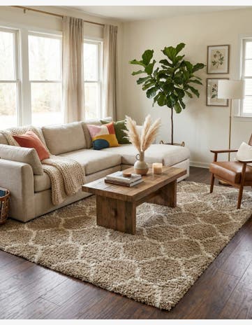 Light Brown Trellis Shag Rug
