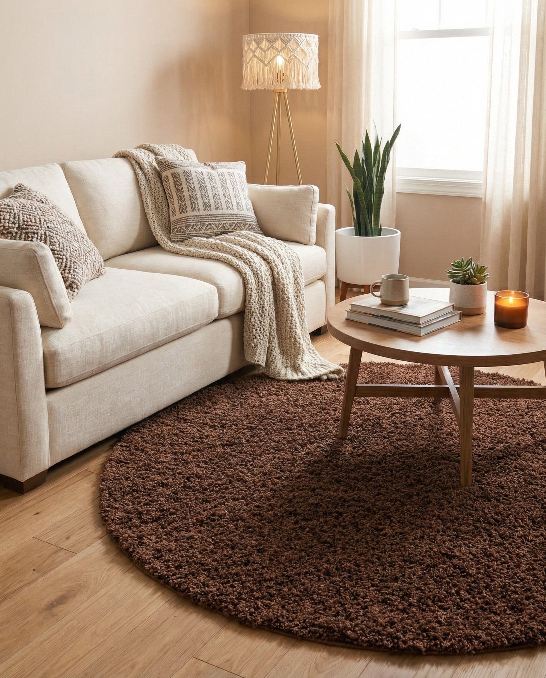  5' 3 x 5' 3 Solid Shag Round Rug