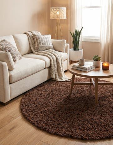 5' 3 x 5' 3 Solid Shag Round Rug