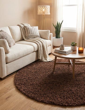 5' 3 x 5' 3 Solid Shag Round Rug