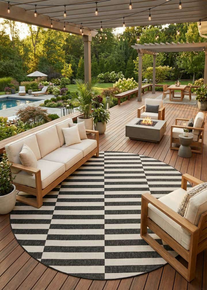 13' x 13' Easy-Clean Striped Indoor / Outdoor Round Rug