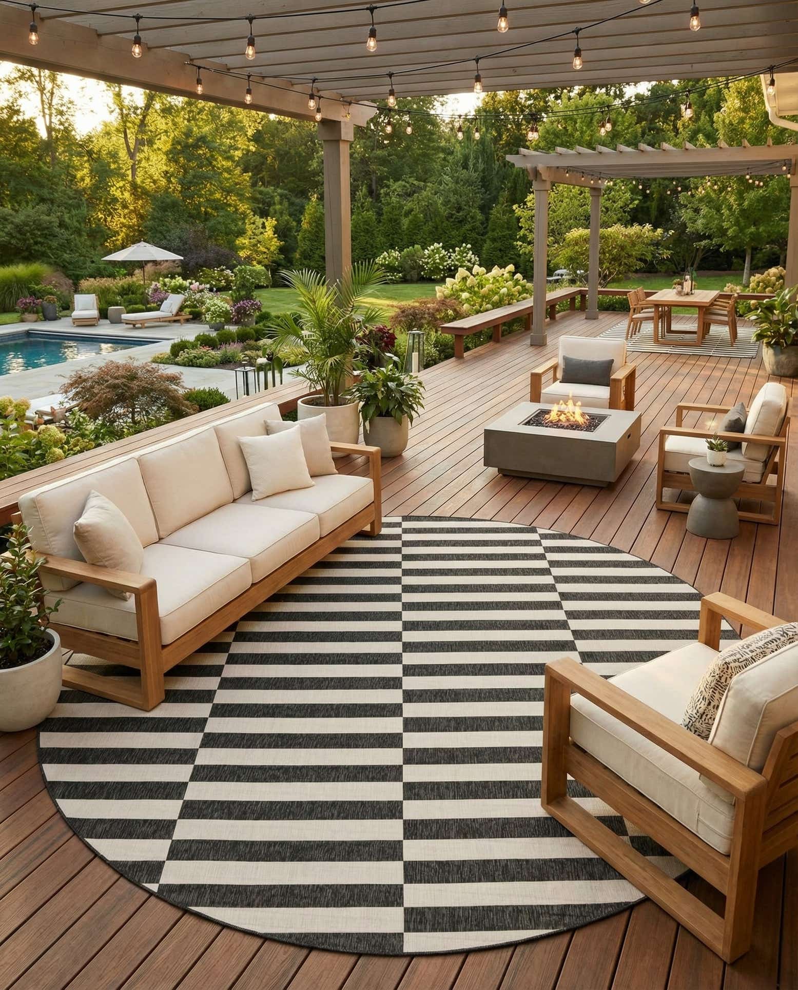 13' x 13' Easy-Clean Ribbon Indoor / Outdoor Round Rug