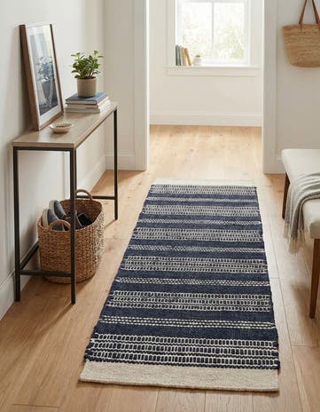 Navy Blue Hand Woven Lariat Runner Rug