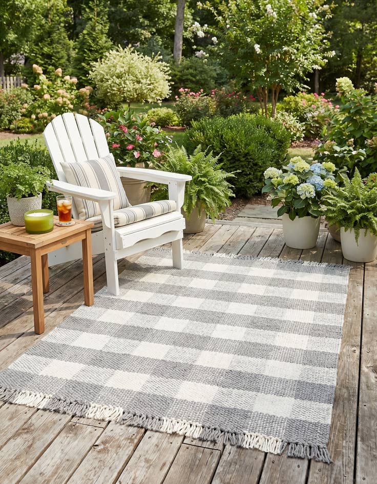 Detail image of 4' x 6' Easy-Clean Eco Plaid Washable Indoor / Outdoor Rug