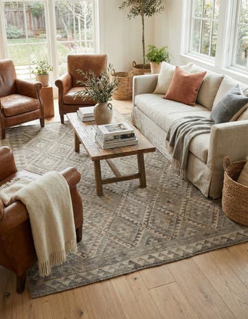 6' 6 x 10' Hand Woven Kilim Maymana Wool Rug