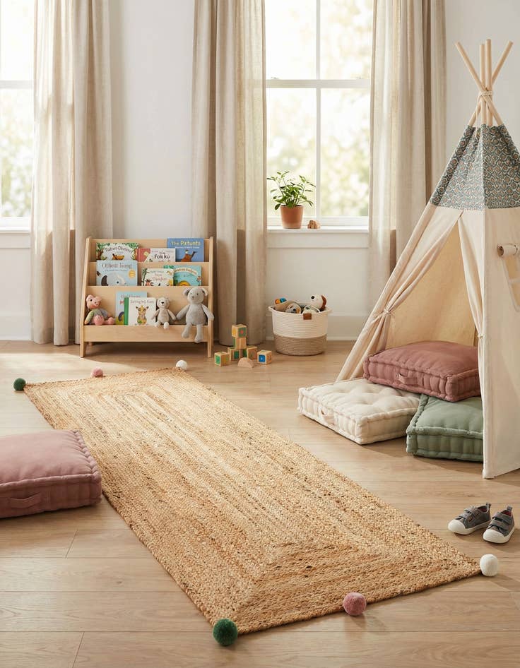 Detail image of  2' x 6' 1  Hand Braided Kids Braided Jute Runner Rug