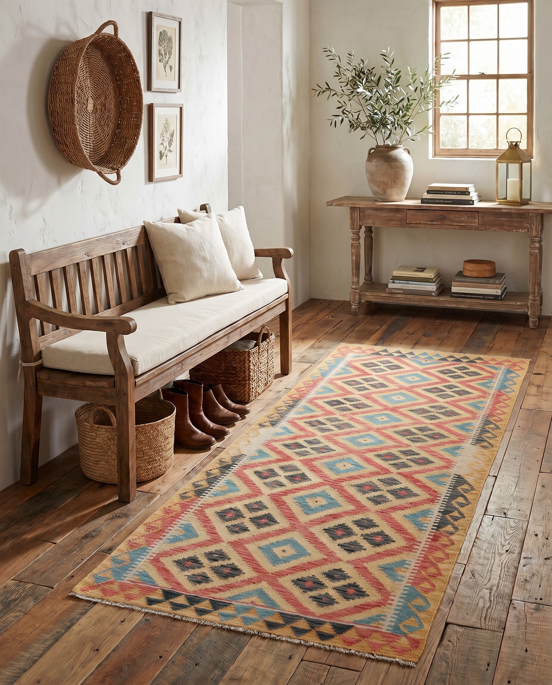 3' 4 x 6' 8 Hand Woven Kilim Maymana Wool Runner Rug
