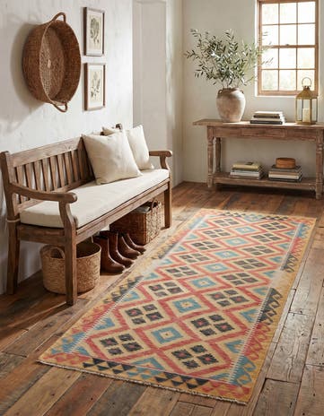 3' 4 x 6' 8 Hand Woven Kilim Maymana Wool Runner Rug