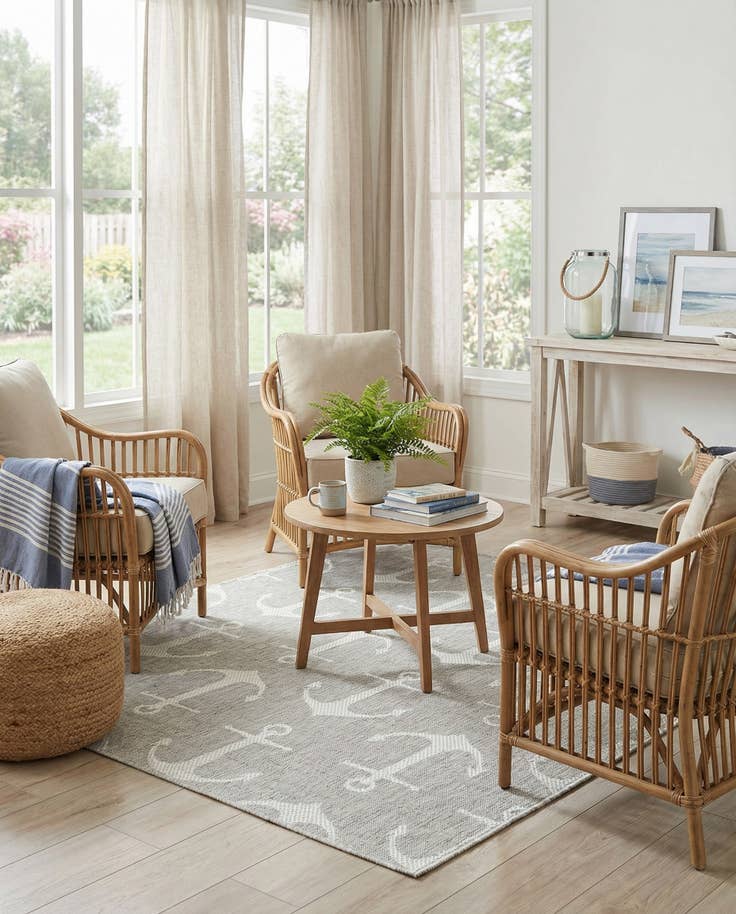 Detail image of 5' 3 x 5' 3 Easy-Clean Coastal Indoor / Outdoor Square Rug