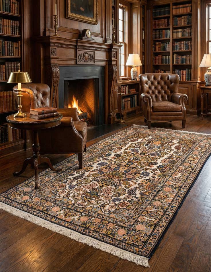 Detail image of  4' 3 x 6' 8  Hand Knotted Kashan Oriental Wool Rug