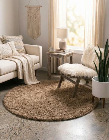 5' 3 x 5' 3 Solid Shag Round Rug