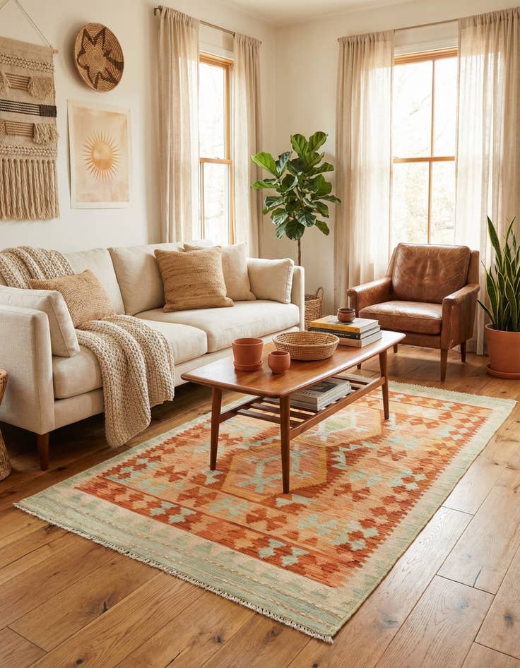 Detail image of 3' x 4' 10  Hand Woven Kilim Waziri Wool Rug