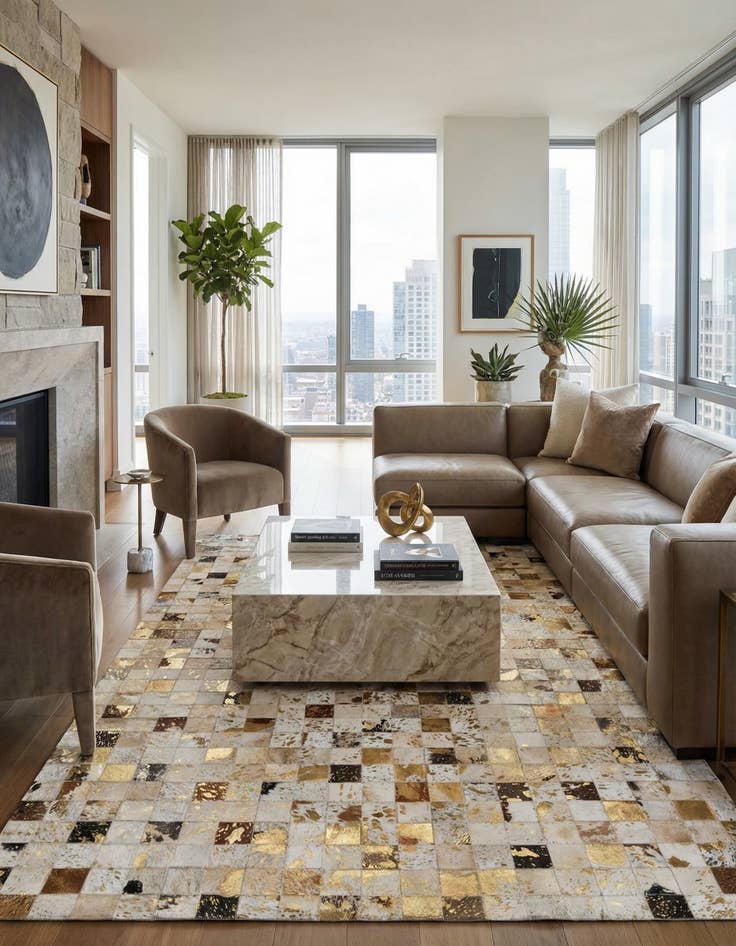 Detail image of 5' 1 x 8' Cowhide Leather Rug