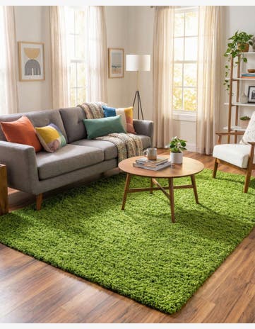 Grass Green Solid Shag Rug