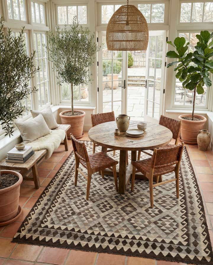 7' x 10' 2 Hand Woven Kilim Maymana Wool Rug