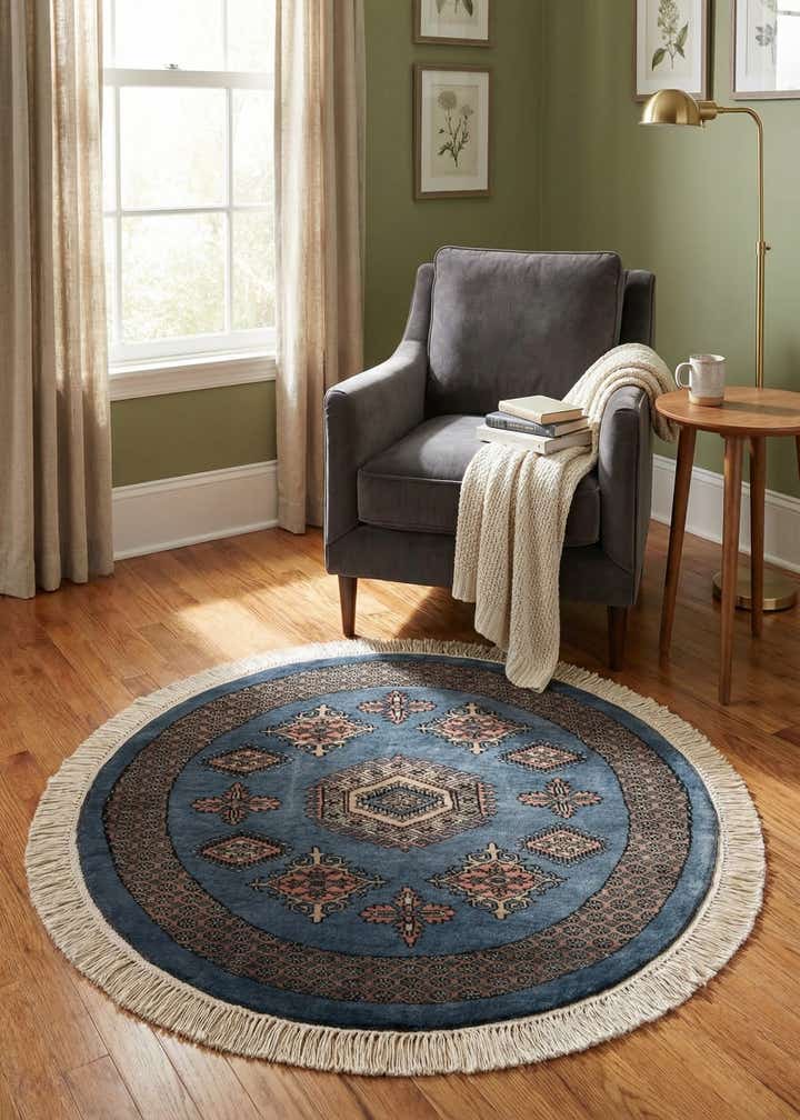 3' 1 x 3' 1 Hand Knotted Bokhara Oriental Wool Round Rug