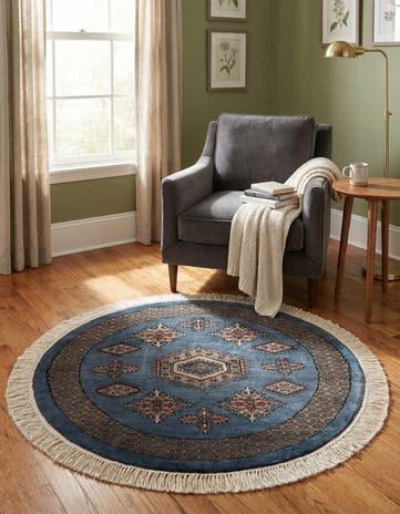3' 1 x 3' 1 Hand Knotted Bokhara Oriental Wool Round Rug