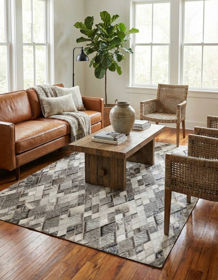 Detail image of 3' 10 x 6' 1 Cowhide Leather Rug