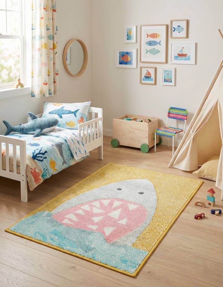 Detail image of 2' 2 x 3' 1 Shark Whimsy Kids Rug