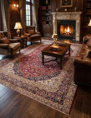 9' 8 x 13' Hand Knotted Kashan Persian Wool Rug