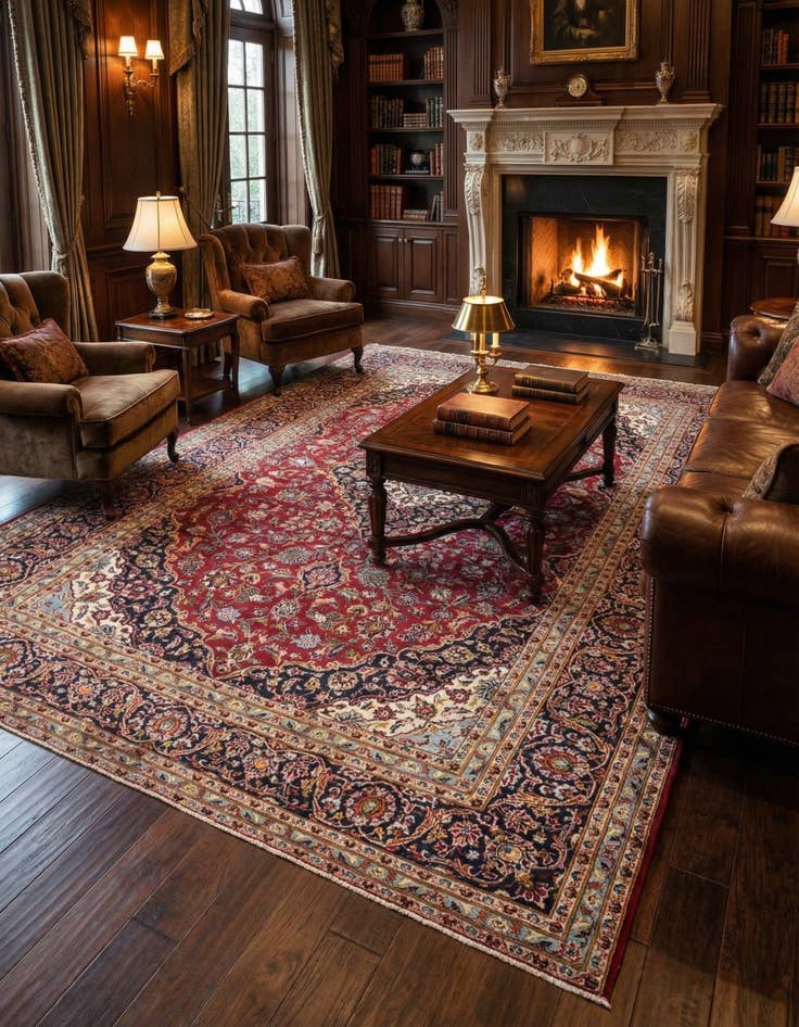 Detail image of  9' 8 x 13'  Hand Knotted Kashan Persian Wool Rug