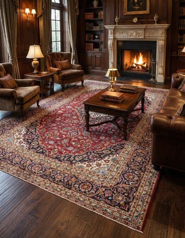 9' 8 x 13' Hand Knotted Kashan Persian Wool Rug