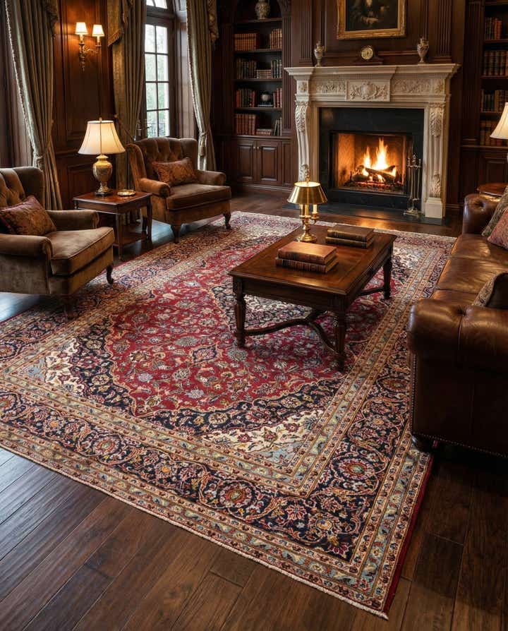 9' 8 x 13' Hand Knotted Kashan Persian Wool Rug