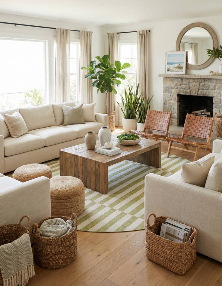 Detail image of 12' x 12'  Washable Striped Indoor / Outdoor Round Rug