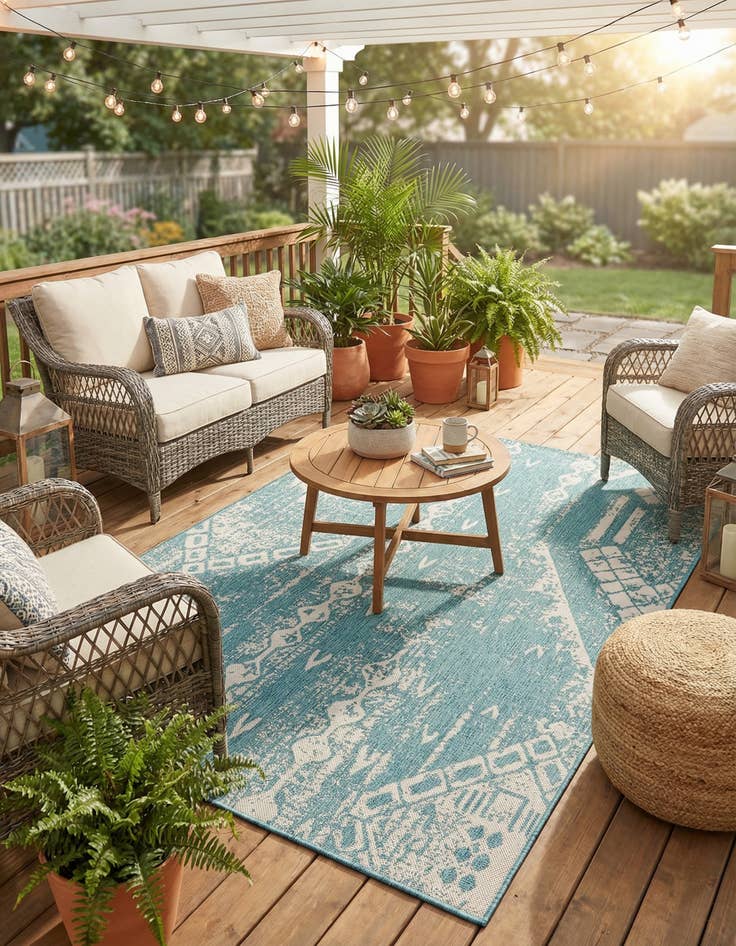 Detail image of 5' 3 x 8'  Washable Bohemian Indoor / Outdoor Rug