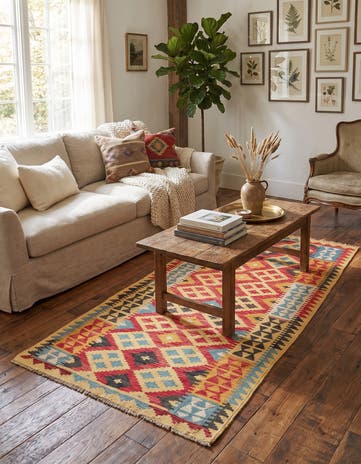3' 3 x 6' 1 Hand Woven Kilim Maymana Wool Rug
