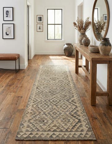 2' 10 x 9' 11 Hand Woven Kilim Maymana Wool Runner Rug