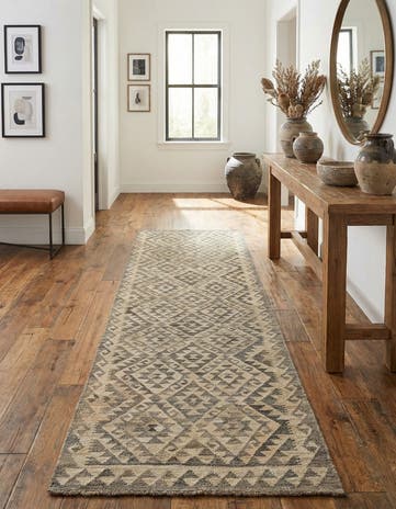 2' 10 x 9' 11 Hand Woven Kilim Maymana Wool Runner Rug