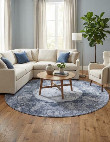 Gray Ivory Washable Yara Round Rug
