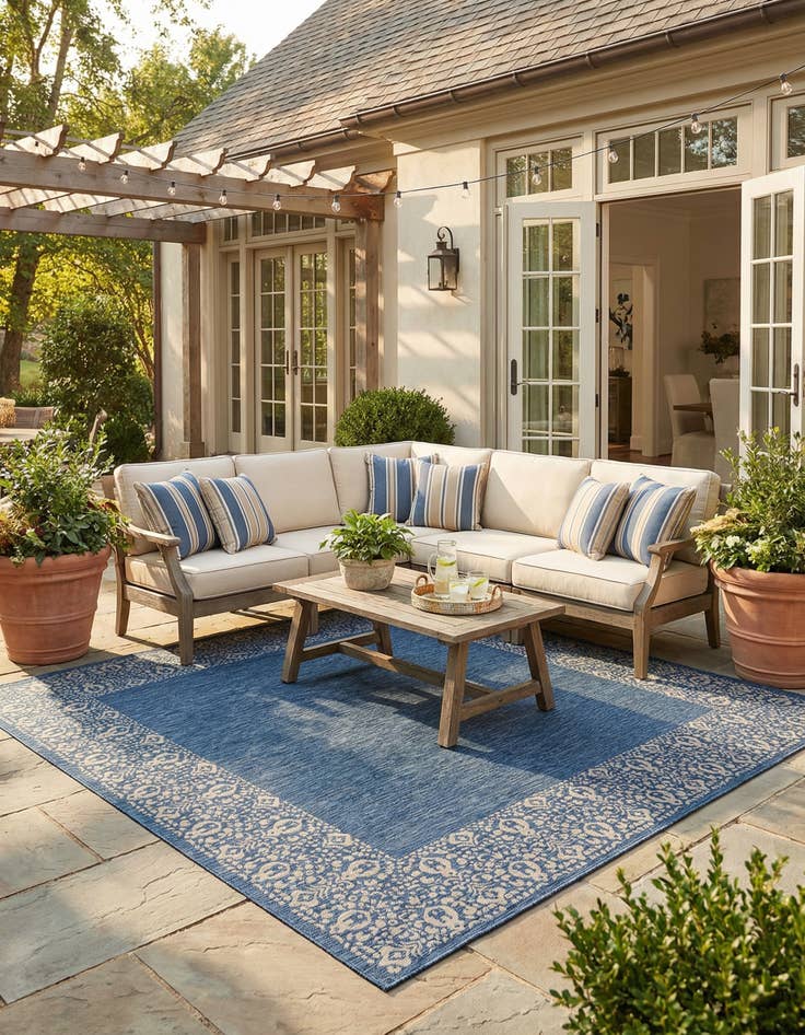 Detail image of 13' x 13' Easy-Clean Border Indoor / Outdoor Square Rug