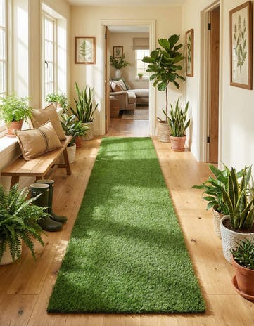 3' 3 x 19' 8 Easy-Clean Grass Indoor / Outdoor Runner Rug