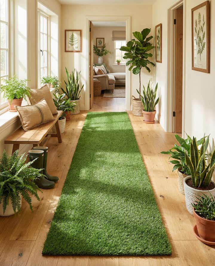 3' 3 x 19' 8 Easy-Clean Grass Indoor / Outdoor Runner Rug