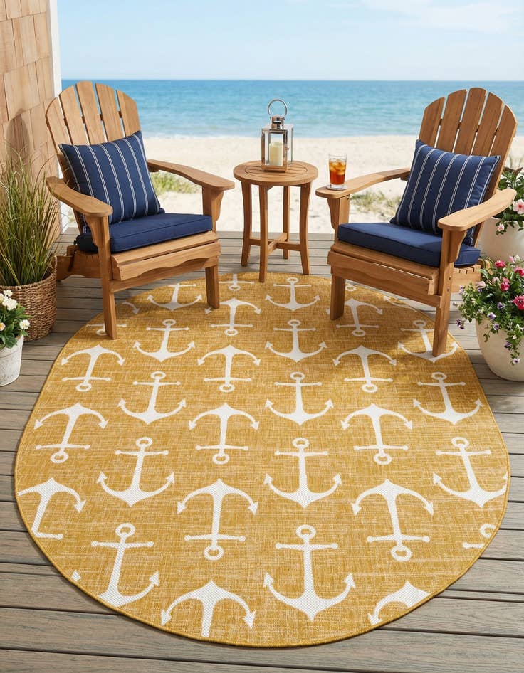 Detail image of 7' 10 x 10'  Washable Coastal Indoor / Outdoor Oval Rug