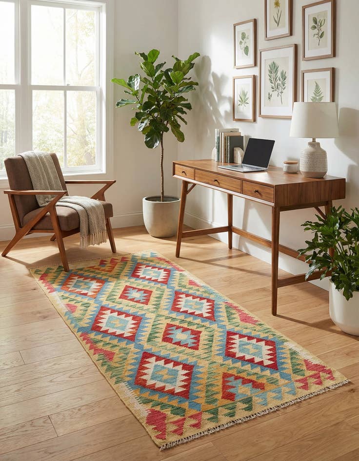 Detail image of 3' 3 x 6' 3  Hand Woven Kilim Maymana Wool Runner Rug