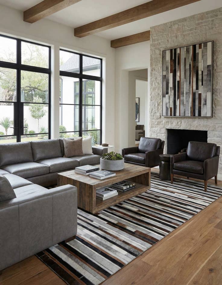 Detail image of 5' x 7' 10 Cowhide Leather Rug