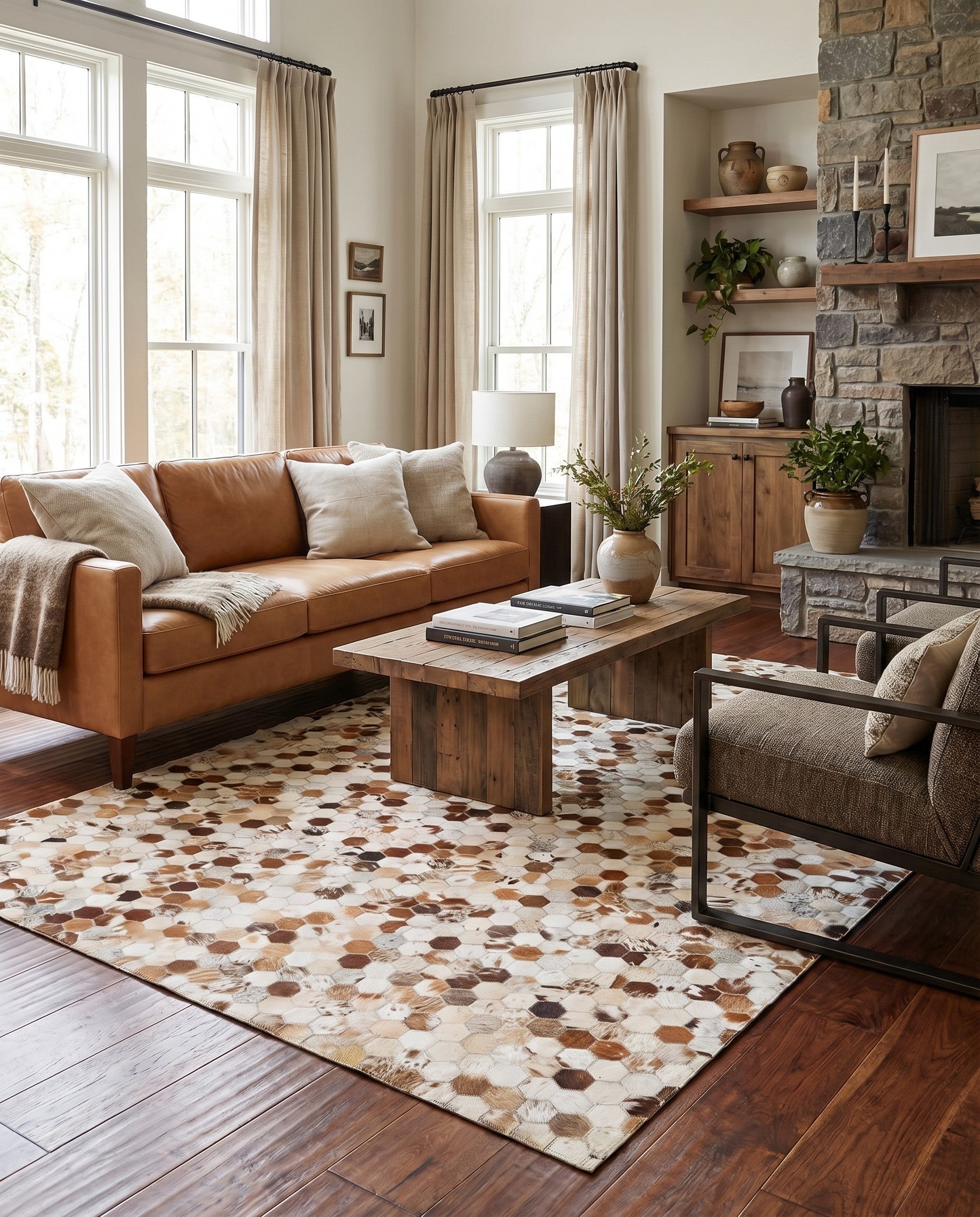 5' 1 x 8' 2 Cowhide Leather Rug