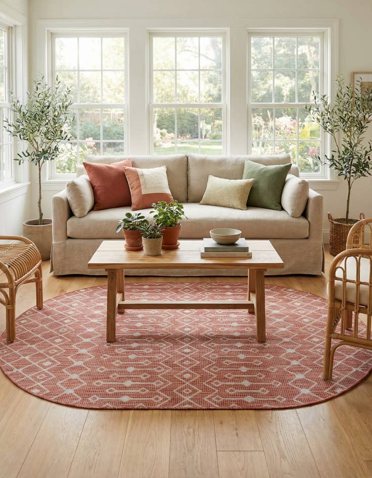 Detail image of 5' 3 x 8'  Washable Trellis Indoor / Outdoor Oval Rug